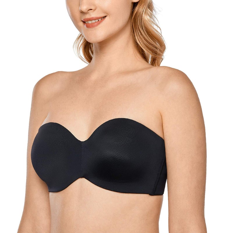 DELIMIRA Women's Strapless Bra Unlined Underwire Minimizer Plus Size Support Black 38DD - Image 1